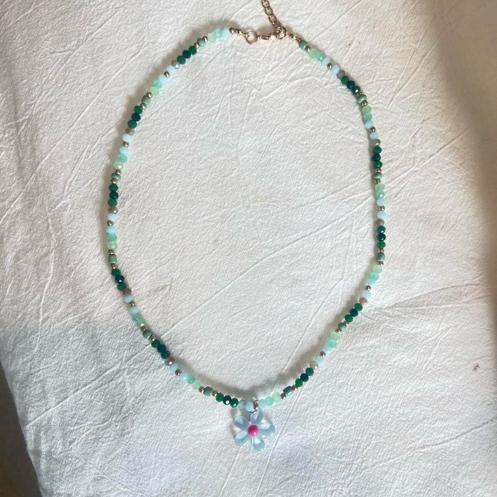 Beaded Necklace with Flower Pendant - Picture 3 of 5